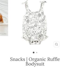 Snacks Pattern Organic Ruffle Bodysuit - Black and White